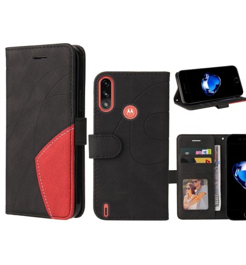 Moto E7 Power Case Wallet Premium Denim Leather Cover - Black