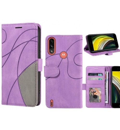 Moto E7 Power Case Wallet Premium Denim Leather Cover - Purple