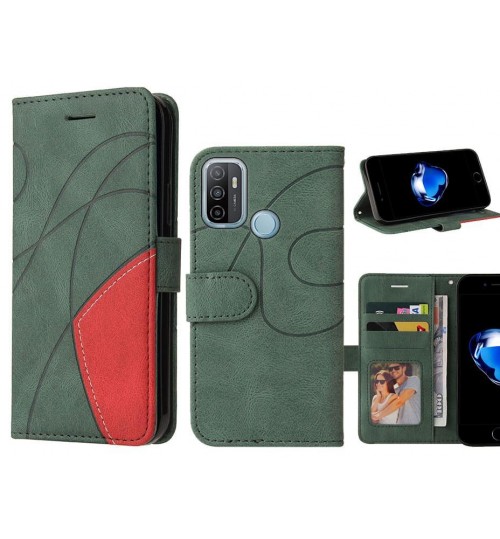 Oppo A53s Case Wallet Premium Denim Leather Cover - Green