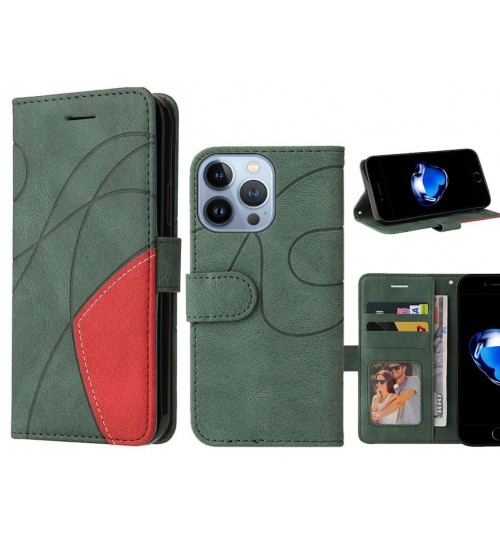 Iphone 13 Pro Case Wallet Premium Denim Leather Cover - Green