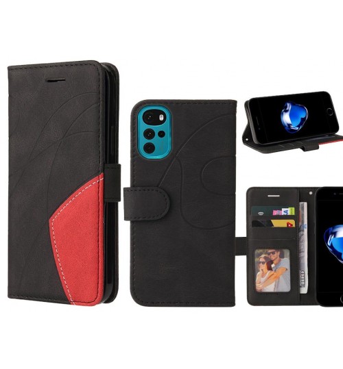 Moto G22 Case Wallet Premium Denim Leather Cover - Black