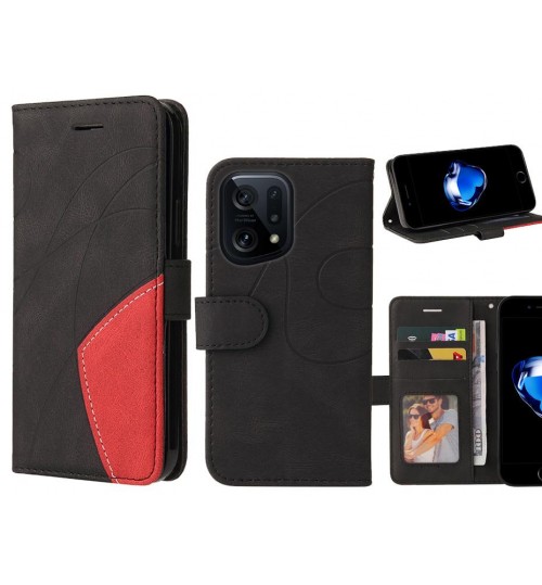 Oppo Find X5 Case Wallet Premium Denim Leather Cover - Black