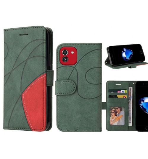 Samsung Galaxy A03 Case Wallet Premium Denim Leather Cover - Green