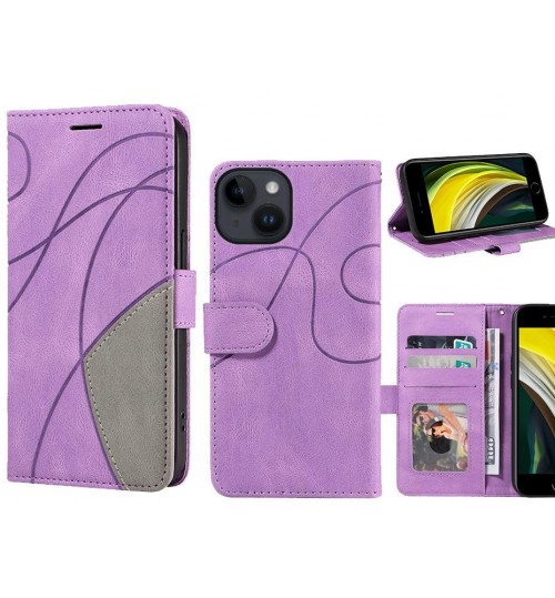Iphone 14 Case Wallet Premium Denim Leather Cover - Purple