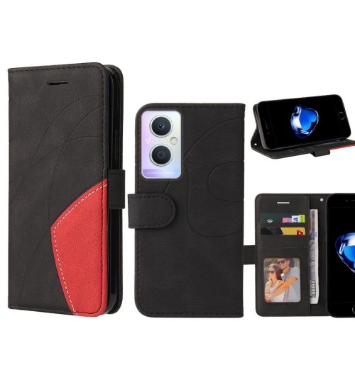 Oppo A96 Case Wallet Premium Denim Leather Cover - Black