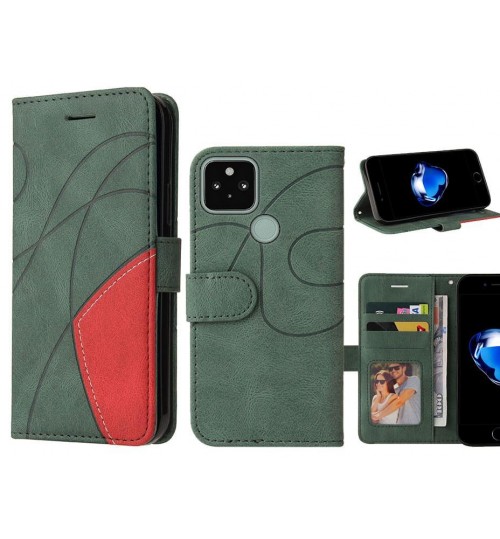 Google Pixel 5 Case Wallet Premium Denim Leather Cover - Green