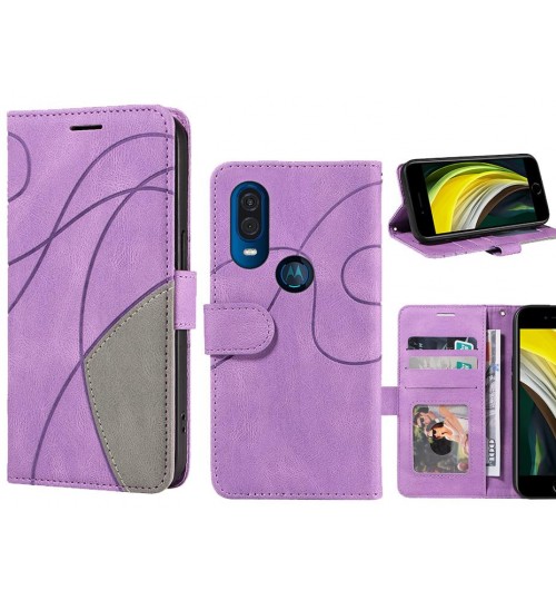 Motorola One Vision Case Wallet Premium Denim Leather Cover - Purple