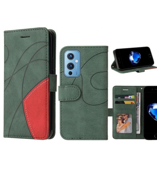 Oneplus 9 Case Wallet Premium Denim Leather Cover - Green