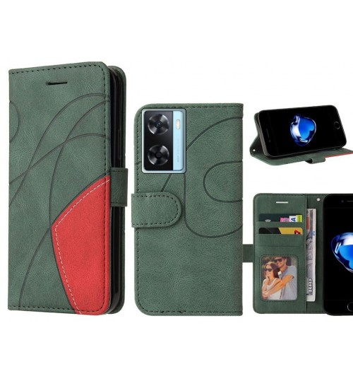 Oppo A57s Case Wallet Premium Denim Leather Cover - Green
