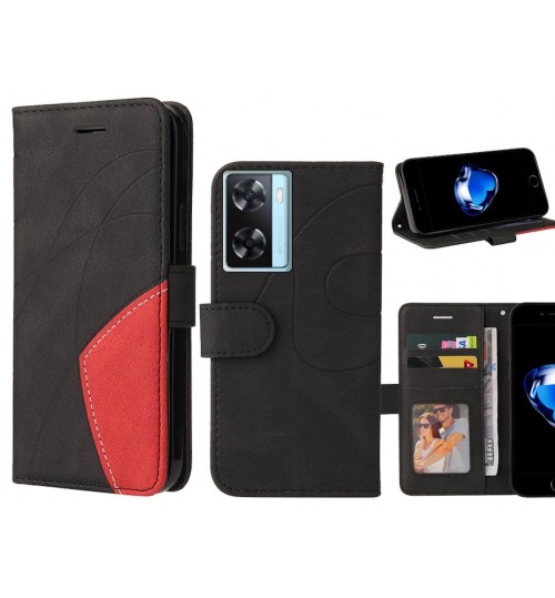 Oppo A57s Case Wallet Premium Denim Leather Cover - Black
