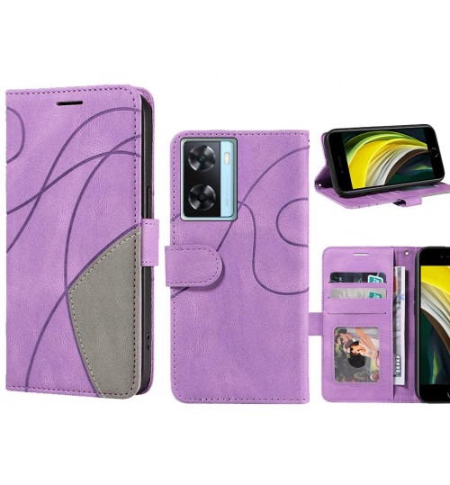 Oppo A57s Case Wallet Premium Denim Leather Cover - Purple