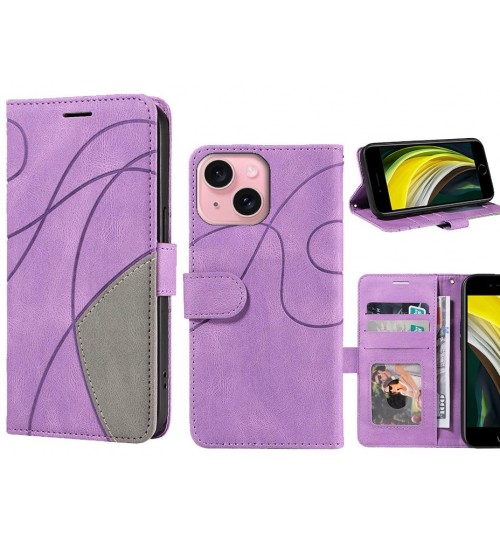 Iphone 15 Plus Case Wallet Premium Denim Leather Cover - Purple