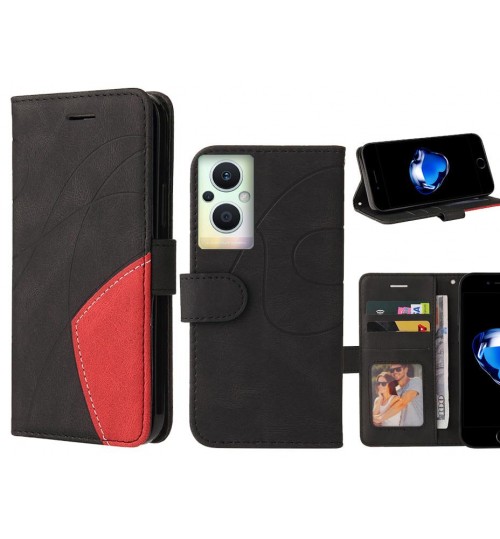 Oppo Reno 8 Lite 5g Case Wallet Premium Denim Leather Cover - Black