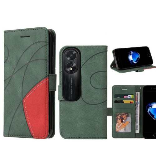Oppo A38 Case Wallet Premium Denim Leather Cover - Green