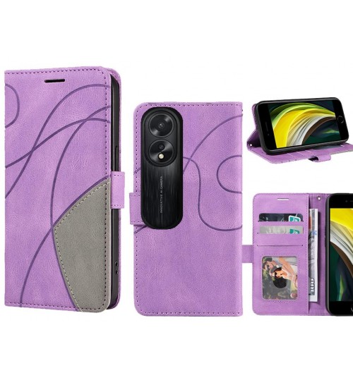 Oppo A38 Case Wallet Premium Denim Leather Cover - Purple