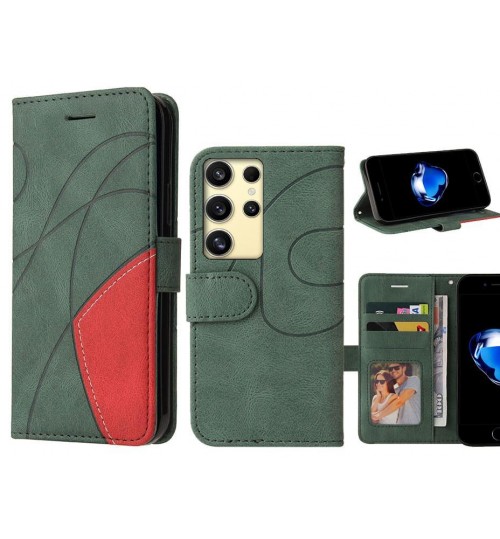 Samsung Galaxy S24 Ultra Case Wallet Premium Denim Leather Cover - Green