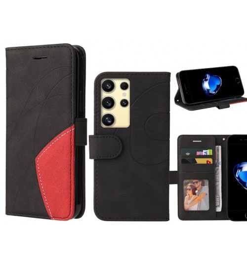 Samsung Galaxy S24 Ultra Case Wallet Premium Denim Leather Cover - Black