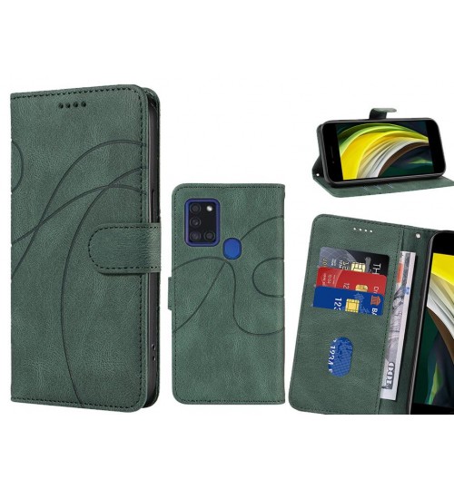 Samsung Galaxy A21s Case Wallet Fine Pu Leather Cover - Green