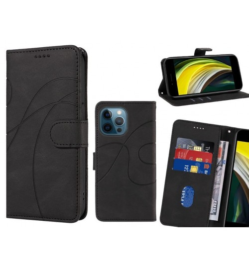 Iphone 12 Pro Case Wallet Fine Pu Leather Cover - Black