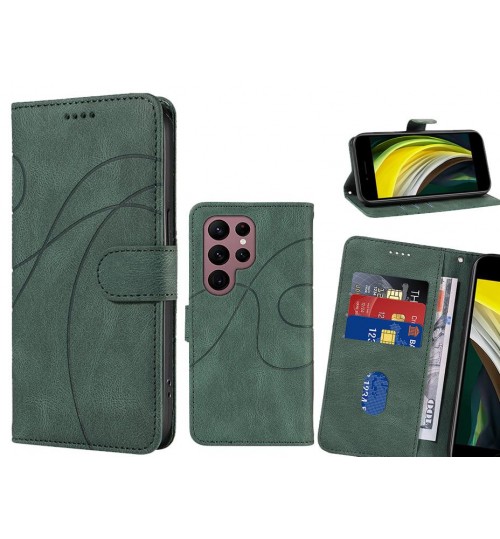 Samsung Galaxy S22 Ultra Case Wallet Fine Pu Leather Cover - Green