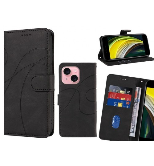 Iphone 15 Case Wallet Fine Pu Leather Cover - Black