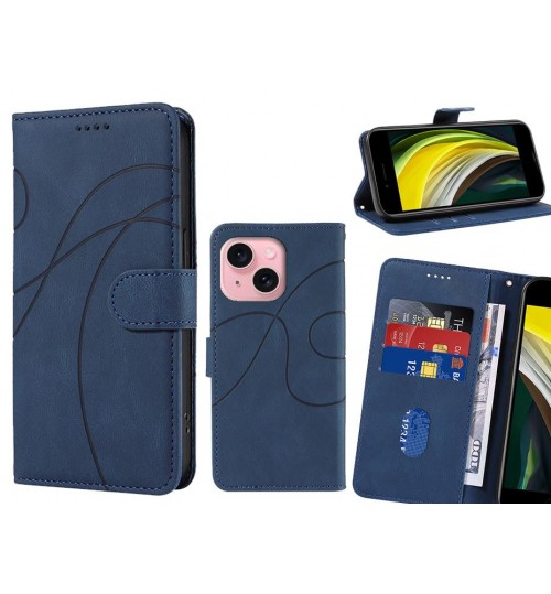 Iphone 15 Case Wallet Fine Pu Leather Cover - Blue