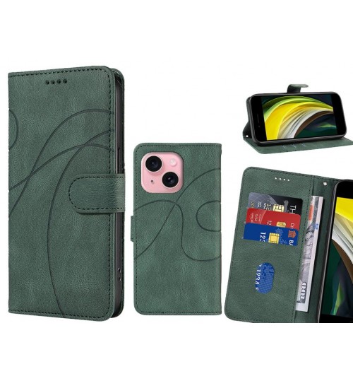 Iphone 15 Case Wallet Fine Pu Leather Cover - Green