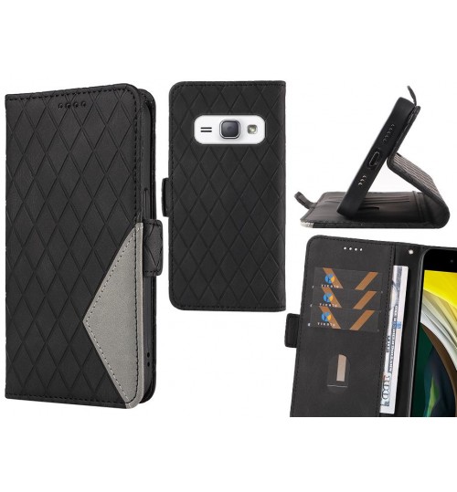 Galaxy J1 2016 Case Grid Wallet Leather Case - Black