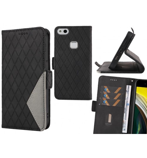 Huawei P10 Lite Case Grid Wallet Leather Case - Black