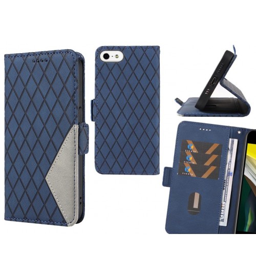 Iphone 5 Case Grid Wallet Leather Case - Blue