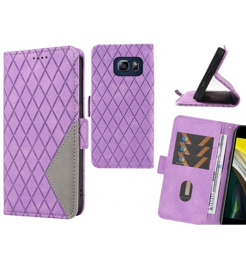 S6 Edge Plus Case Grid Wallet Leather Case - Purple