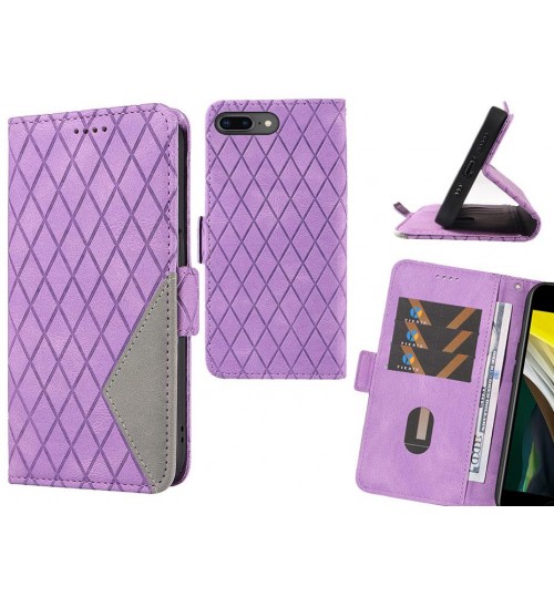 Iphone 7 Plus Case Grid Wallet Leather Case - Purple