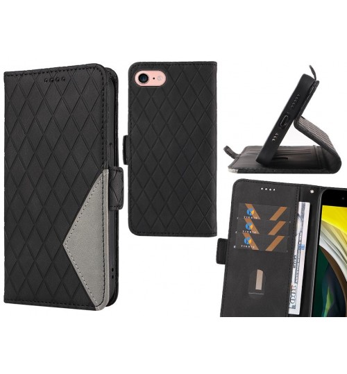 Iphone 7 Case Grid Wallet Leather Case - Black