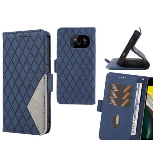 Galaxy S7 Edge Case Grid Wallet Leather Case - Blue