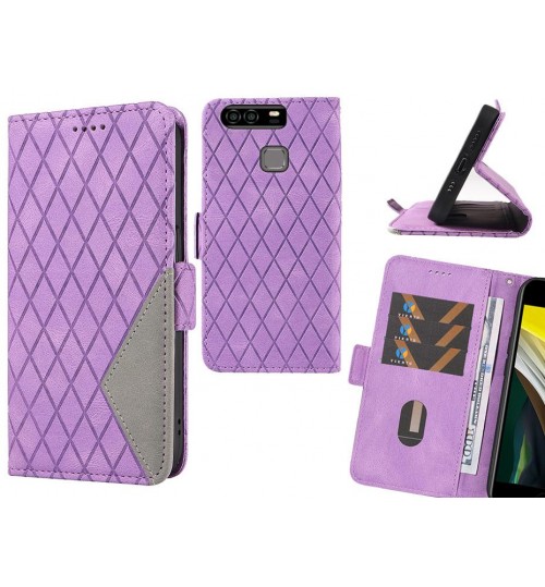 Huawei P9 Case Grid Wallet Leather Case - Purple