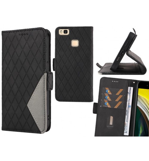 Huawei P9 Lite Case Grid Wallet Leather Case - Black