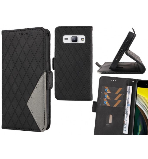 Galaxy J1 Ace Case Grid Wallet Leather Case - Black
