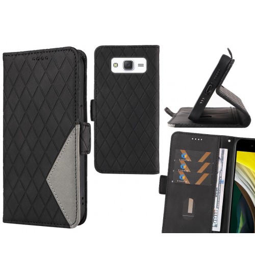 Galaxy J5 Case Grid Wallet Leather Case - Black