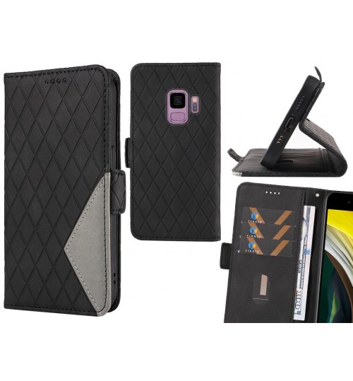 Galaxy S9 Case Grid Wallet Leather Case - Black