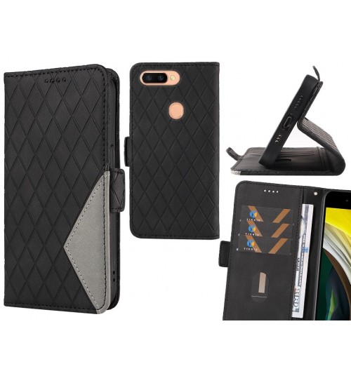 Oppo R11s Plus Case Grid Wallet Leather Case - Black