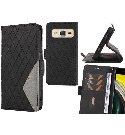 Galaxy J2 Case Grid Wallet Leather Case - Black