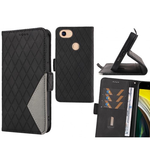 Oppo A75 Case Grid Wallet Leather Case - Black