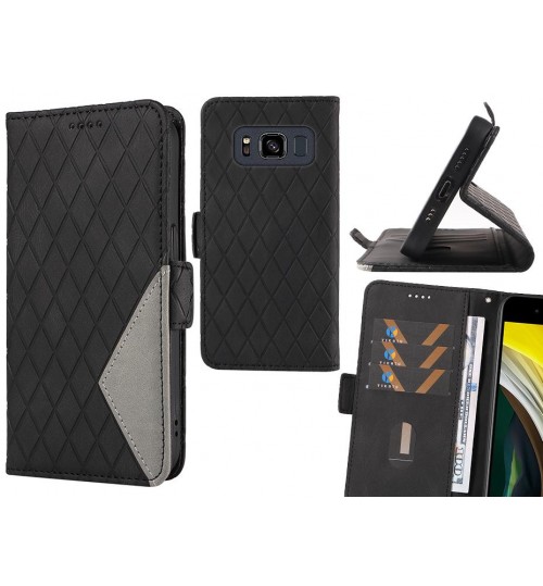 Galaxy S8 Active Case Grid Wallet Leather Case - Black
