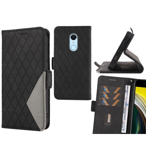 Xiaomi Redmi 5 Plus Case Grid Wallet Leather Case - Black
