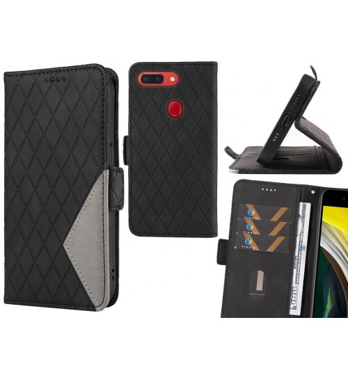 Oppo R15 Pro Case Grid Wallet Leather Case - Black