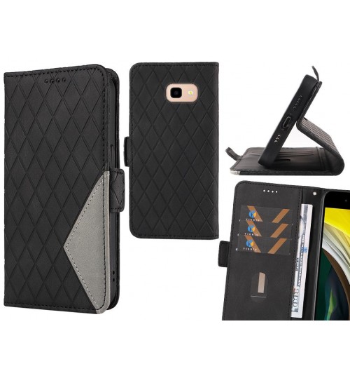 Galaxy J4 Plus Case Grid Wallet Leather Case - Black