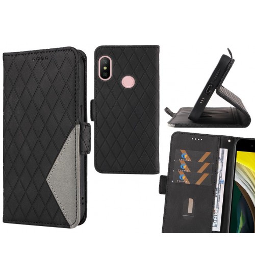 Xiaomi Redmi 6 Pro Case Grid Wallet Leather Case - Black
