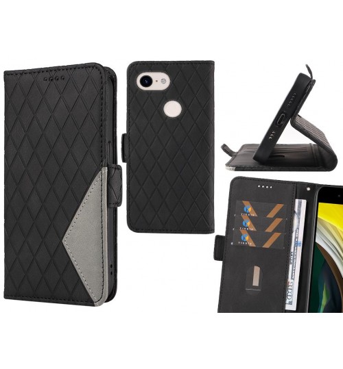 Google Pixel 3 Case Grid Wallet Leather Case - Black