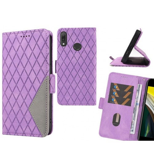 Huawei Y9 2019 Case Grid Wallet Leather Case - Purple