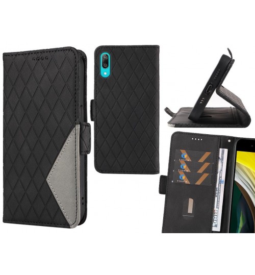 Huawei Y7 Pro 2019 Case Grid Wallet Leather Case - Black